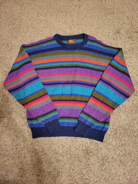 90s Vintage ALPS Colorful Striped Grandpa Sweater Mens Extra Large Cozy Gorpcore